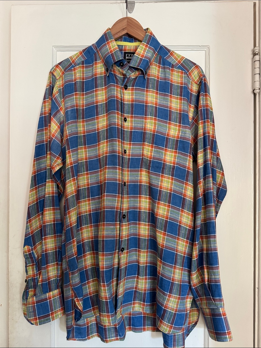 Ike Behar Blue, Yellow & Cream Plaid Button-Down Shirt